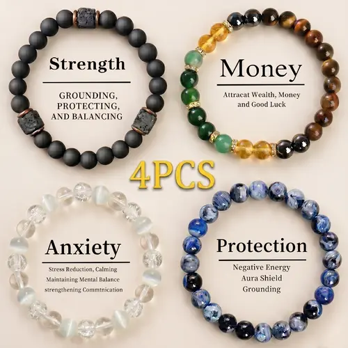 Exquisite Boho Crystal Bracelet Stack for Men Women - Tiger Eye, Obsidian, Hematite Beads, Protection, Money Attraction, Anxiety Relief, Strength - Unisex Minimalist Men's Accessories for Male Daily Wear, Birthday Gifts sohochic