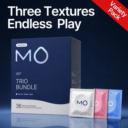 MO Trio Bundle Variety Pack Condoms for Men - SohoChic, Natural Rubber Latex, 53mm Universal Fit, 3 Sensations (Ultra Thin-Ribbed-Dotted/Textured), Silicone Glide, pH Balanced, 36 Pcs, Shopping Deals, Free 3-Day Shipping, Three Sensations