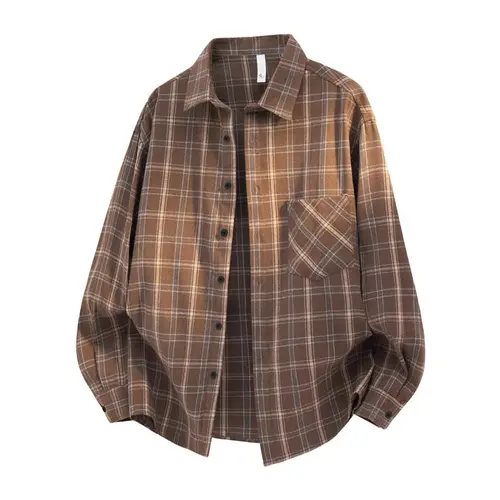 Men's Plaid Pattern Casual Fashion Shirt Jacket - Soft Japanese Retro Style Loose Baggy Polyester Blend Long-Sleeve Outerwear, Everyday Basics Easygoing Choice for Smart Casual Outings