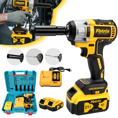 1/2-in Cordless High-Torque 3-in-1 Impact Wrench - Lithium Ion Rechargeable Battery, Charging Dock, Socket Set, Drill Bit Set, Work Tools, Mechanic Tools for Fastening & Disassembly Tasks, Construction Work