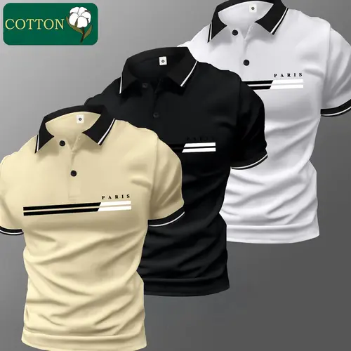 Stylish Men's Polo Shirt Set, Printed Cotton Menswear Top, Short Sleeve with Turn-Down Collar, Skin-Friendly Fabric,back to school,back to school shopping, Casual,clothes for back to school,first day of school outfits,sohochic