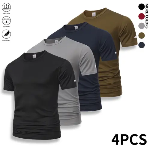 Men's Casual Crew-Neck Cool Knit Polyester Short-Sleeve Solid T-Shirt - Athletic Apparel, Activewear Fitness Gym Clothes, Sporty Chic, Airflow, Quick Dry, Casual Fit for Biking, Workouts