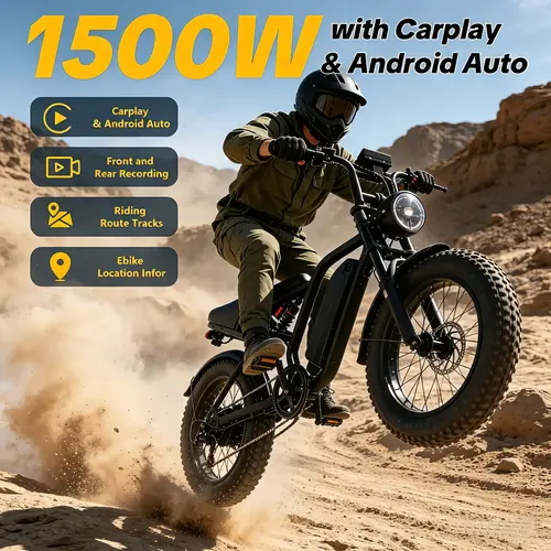 【2026 NEW】HiEHA 1500W Smart E-Bike - 34+ MPH, 40+ Mile Range, Fat Tire Electric Bike with CarPlay & Android Auto, Dual Dash Cameras (Front & Rear), App Control, 48V 15Ah Battery, Full Suspension, UL Certified,backtoschool