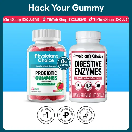 Physician's Choice Hack Your Gummy Bundle: Gut Health, Bloating & Immune Support with Digestive Enzymes & Probiotic Gummies