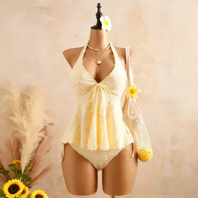 Women's Fitted Tankini Swimsuit Set - Casual Bathing Suit Women, Tankini Top, Comfortable Beachwear for Pool Parties, Vacations