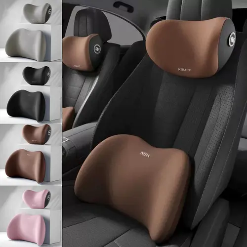 NIRACL Car Driving Car Pillow Set Neck and Waist Black Foam Neck Pillow Memory Lumbar Pillow Interior Car Accessories Neck Support, Memory Foam, Neck Pain Relief,toolupgrade