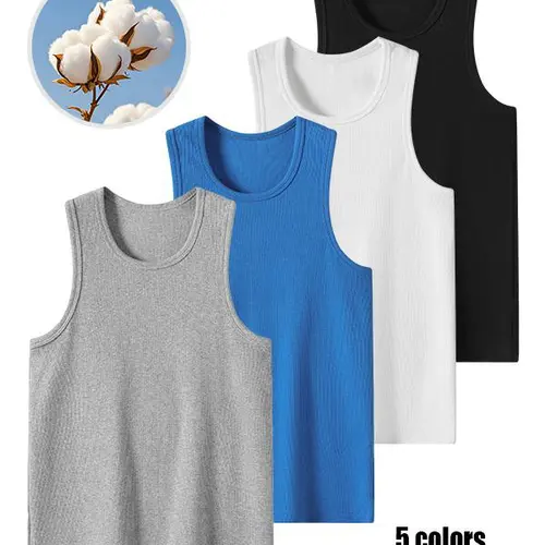 Men's wide-shoulder ribbed vest, high-quality cotton material, suitable for all-day wear, men's vest, solid color fashionable design, loose and casual comfort combined with style, sports vest, sleeveless vest, men's clothing.