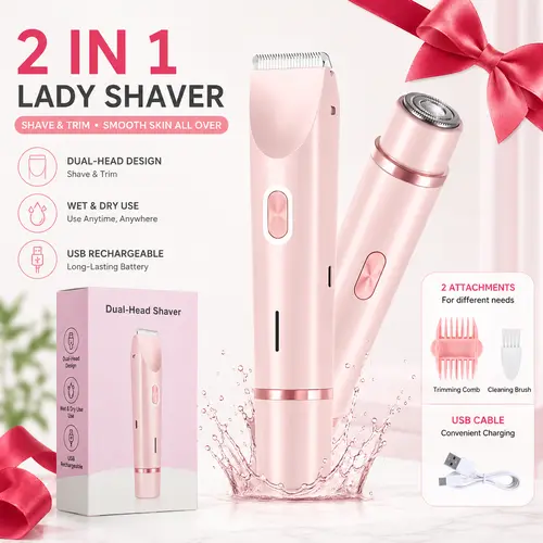 Women's Rechargeable 2-in-1 Dual-Head Electric Hair Shaver - Self Care Gadget for Abs, Face, Underarm & Bikini Hair Removal, Mother's Day Gift