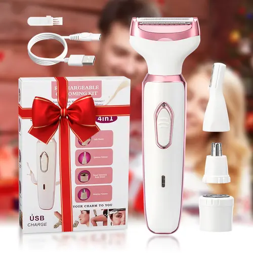 Women's 4-in-1 Cordless Stainless Steel Shaver - USB Rechargeable Battery Leg Shaver, Portable Bikini Trimmer, Daily Shaving Tool for Hair Removal & Smooth Shave Personal Care Grooming Kit