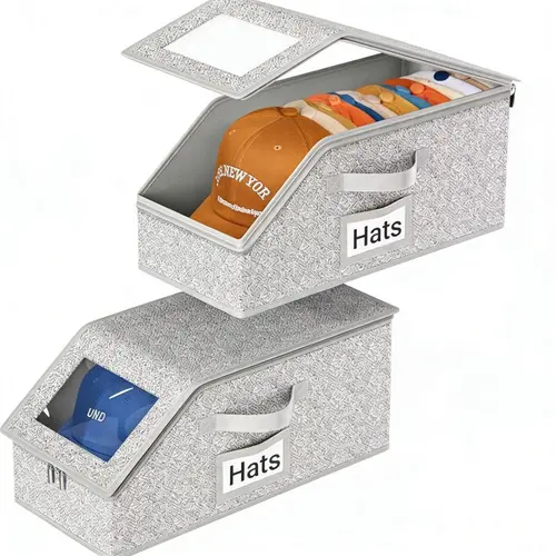 Stackable Baseball Cap Storage Box with Dustproof Clear Window, Holds Up to 48 Hats, Foldable Cardboard Hat Organizer for Closet & Wardrobe Storage #dealsforyoudays