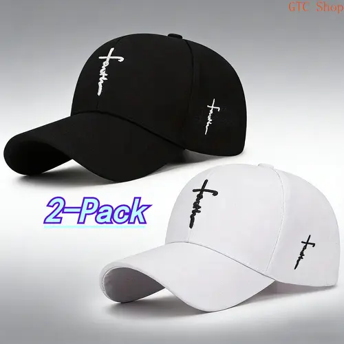 Men's Hats 2Pcs/Set Classic Dad Cap Baseball Caps - Black & White Cross Embroidery, Breathable Acrylic Fabric, Durable Lightweight, Trendy for Casual Wear, Streetwear Outings