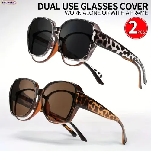 Unisex 2-Pack Oversized Retro Full Rim Sunglasses - Casual Solid Transparent Tea + Black Frame, Vintage UV Protection Shades for Driving, Daily Wear, Holiday Gift, Summer Use, No