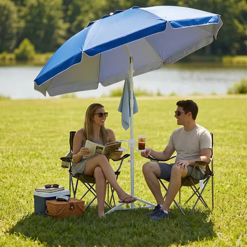 Portable Umbrella with Base Stand, UPF 50+ Outdoor Sun Shade Umbrella with Carry Bag, Built-in Hook & Cup Holders, Adjustable Instant Sun Protection for Game, Sports, Backyard, Patio, Camping, Beach, Fishing, Royal Blue, #Summervibes, #SummerFinds