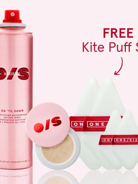 ONE/SIZE Must-Have TRIO: On 'Til Dawn Mattifying Waterproof Setting Spray + Blurring Setting Powder + Free Kite puff set x4