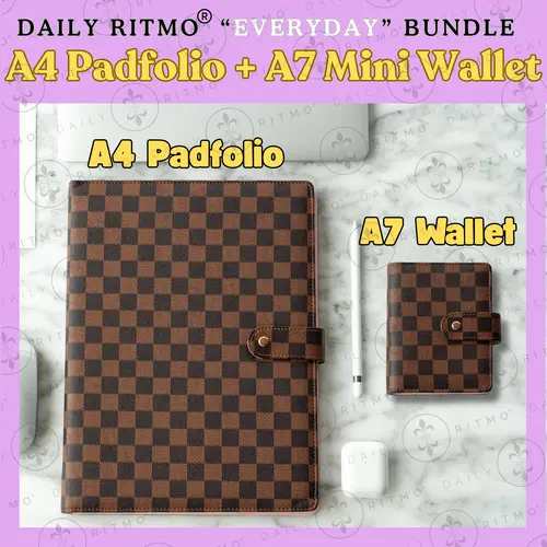 DAILY RITMO "Everyday" Office Bundle - Vegan Leather A4 Padfolio Organizer, Durable PU Leather A7 Mini Wallet Binder for Work, Cash, Expenses, Papers, Tablet Storage, Sleek and Clean Look, Easy to Maintain