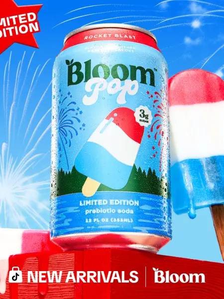Rocket Blast - Bloom Pop - Limited Time Flavor - Prebiotic Soda 12 Pack, 12oz Cans - Prebiotic Soda for Gut Health, Low Calorie Soda, No Caffeine, Healthy Soft Drink Alternative Beverage