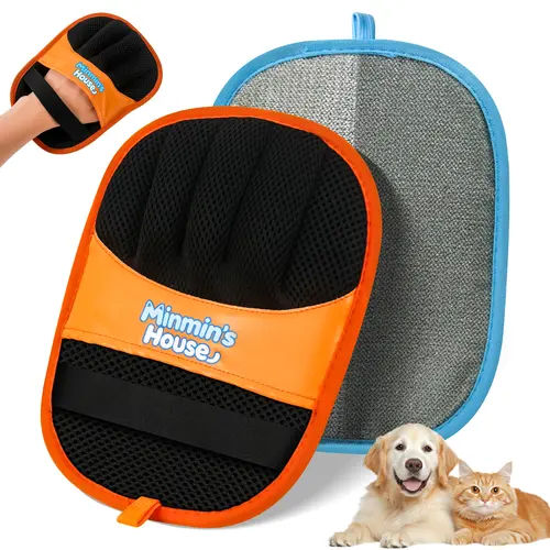 Minmin's House Pet Hair Removal Glove Deshedding Tool for Cats & Dogs, Upgraded 5-Finger Electrostatic Glove, Reusable Brush for Couch, Carpet