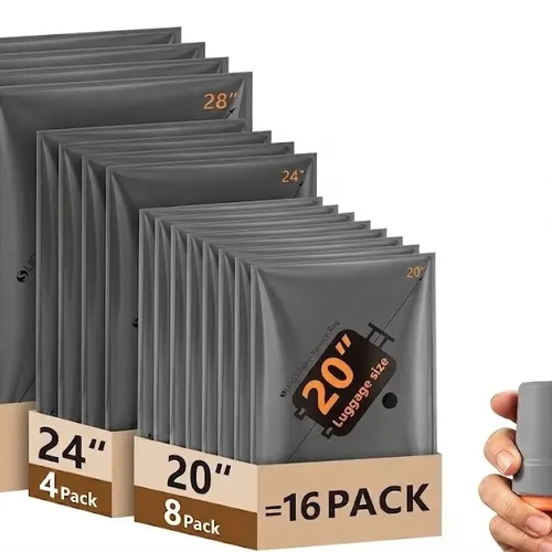 SUOCO Cordless Electric Pump Vacuum Bags for Travel - 16-Combo Compact Pack PA+PE Double Zipper Storage Bags, 6000pa Suction Power, 100 Vacuum Cycles per Charge, Airtight Valve, Water Resistant Luggage Organizers for Space Saving Dorm Essentials, Storage