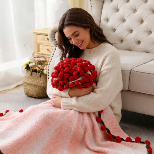 【Sohochic】DOWNCOOL Handmade Crochet Flower Bouquet Blanket - Rose, Sunflower, Lily of the Valley, Breathable Durable French Country Blanket, Romantic Valentine's Day/Anniversary Gifts for Her, Home Decor for Bed/Sofa,#sohochic,#blackfriday