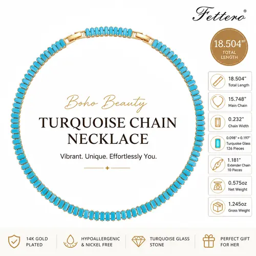 Fettero Lanson T-Zircon Gold-Plated Chunky Cuban Chain - Women's Elegant Artificial Gemstone Necklace with Exquisite Glass Stones, Women's Fashion Jewelry for Casual, Engagement, Summer Travel, Elegant Necklace