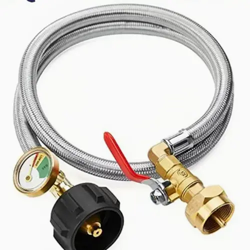 Propane Refill Adapter Hose - 3ft Stainless Steel LPG Refill Hose with Pressure Gauge Display, Shut-Off Valve Safety Control & Tank Fitting for 1lb, 20lb Tanks, Camping, Grill Use, Lpg Hose, 3Ft Stainless Steel Hose,sohochic