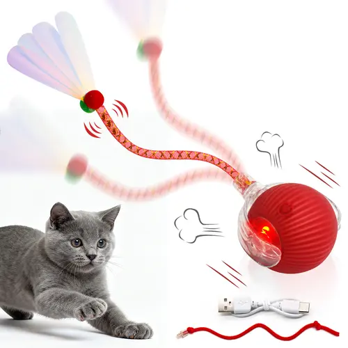Cat&Small dog Toy - for Indoor Cats,The 3rd Generation Agile Moving Cat Ball with Elastic Mesh Tail and a Bell,Automatic Kitten Toys for Bored Indoor Cats,Motion Activated,#SummerWins #DealsForYouDays
