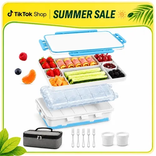 Multifunctional Preserving Kitchen Food Storage Box Set - Chilled Divided Serving Tray, Reusable Ice Pack, Insulated Thermal Bag, Dipping Containers, Utensils for Organized Food Storage, Picnic, Back to School Gift #TikTokShopDealsforYouDays