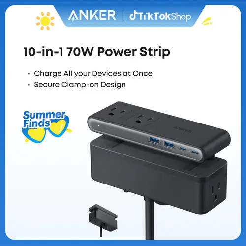 [live only] Anker Nano Power Strip, Desk Clamp with 1500J Surge Protection,5 ft Extension Cord, 70W Max Gaming Desk Accessory, 6 AC, 2 USB A, 2 USB C, Home Office Essential, Fitts 0.6 - 1.8" Tabletop Edge sohochic