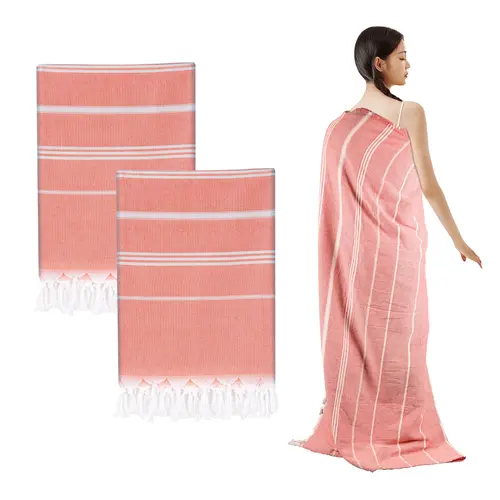 2-Pack Unisex Turkish Cotton Beach Towels - 61"x82" Striped Oversized Tasseled, Soft Super Absorbent, Absorbent Breathable, Quick-Dry, Sand-Free for Beach, Home, Absorbent Breathable Towel, Two-Pack, Quick Drying Towels, Algodón Beach Towels