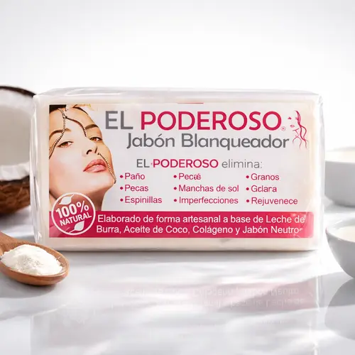 El Poderoso Handmade Artisanal Soap - 100g Facial Cleanser Wash with Goat Milk, Coconut, Collagen, Donkey Milk Formula, Anti-Acne Blemish Care, Soothing Blackhead Removal for Normal Skin Rejuvenation