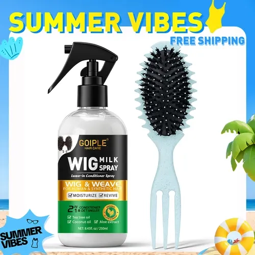 【SUMMER VIBES】250ml Wig Milk Spray & Comb Haircare Set - Gentle Non-Toxic Beauty Products, Leave-In Conditioner Detangler for Synthetic & Human Wigs, 2-in-1 Moisturizer with Tea Tree & Coconut Oil, Hydration & Frizz Control, Easy Combing,back to school,so