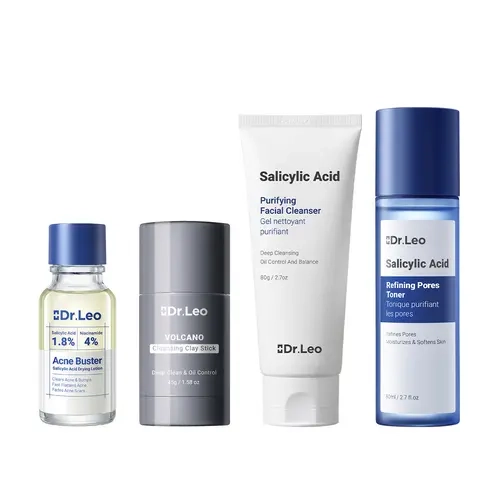 Dr.Leo 4-Step Acne Treatment Kit for Oily Skin - Cleanser, Clay Mask, Exfoliate, Lotion, Detox Pores, Reduce Breakouts, Banish Blackheads, Control Oil, Oil Control,sohochic