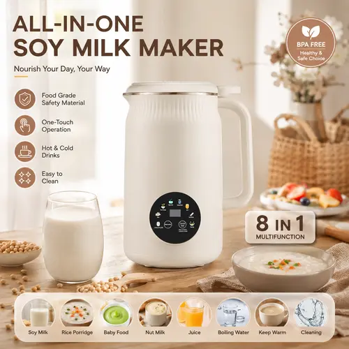 8-in-1 Nut Milk Maker Machine - 40oz/1200ml Countertop Blenders with Self-Clean, 12H Timer, 110V Plug, Almond Juice & Coffee & Grain Multifunctional Appliance sohochic