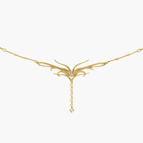 en route 18K Gold Plated Dripping Waist Chain in Gold, Sculptural Butterfly-Wing Design with Cascading CZ Stones, Perfect for Low-Rise Fits or Radiant Y2K Looks