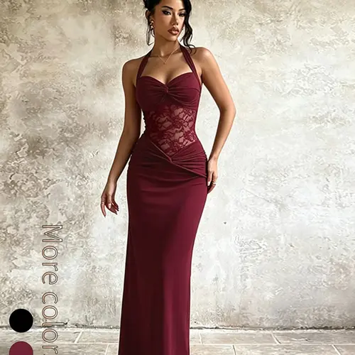 Women's Sexy Halter Lace Dress, Elegant Evening Gown, Perfect for Parties and Special Occasions, Chic and Alluring Design