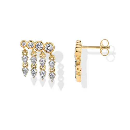 PAVOI 14K Gold Plated 925 Sterling Silver Posts Drop Dangle Cubic Zirconia Stud Earrings for Women - Gold Statement Gradient Crawler Studs Earring