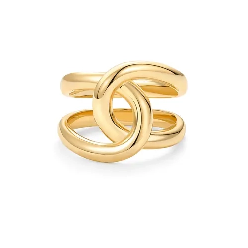 PAVOI 14K Gold Plated Chunky Interlock Statement Ring for Women - Interloop Band Thick Link Stackable Rings