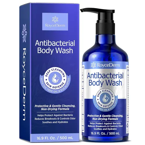 Roycederm Oat & Tea Tree Antibacterial Body Wash - Eucalyptus-Infused, Moisture-Locking Cleansing Soap - Kills 99.9% of Germs - For Body Acne & Odor Control - Non-Drying, Antifungal, Gentle Daily Use for Adults
