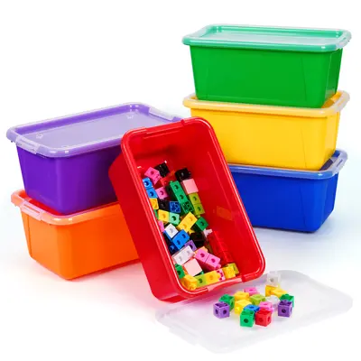 GAMENOTE Lockable Storage Boxes - 6 Qt BPA-Free Plastic Bins with Buckle Lids, 12x7.2x5.1in Stackable Transparent Home Organizer, Locking Latch for Toys, Garage & Craft Tub Storage, Shelf, Multilayer Storage
