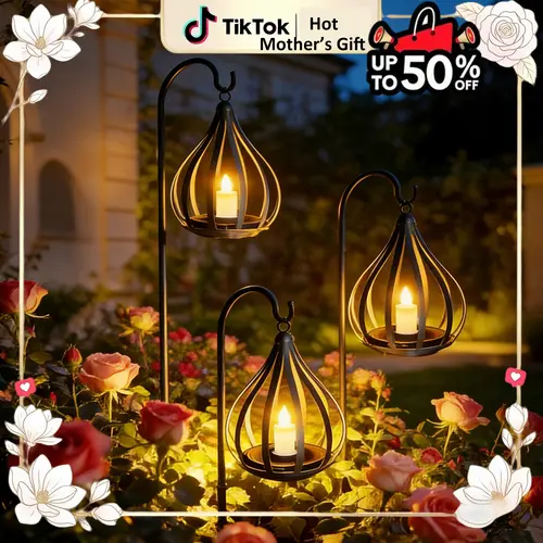 Solar Lanterns, Candle Solar Lanterns Outdoor Waterproof Gift for Women Hanging Lights Outdoor Flickering Lamp Lights Decoration for Outside Garden,Yard,Porch,Tree,Lawn,Pathway Decor, 2 Pack