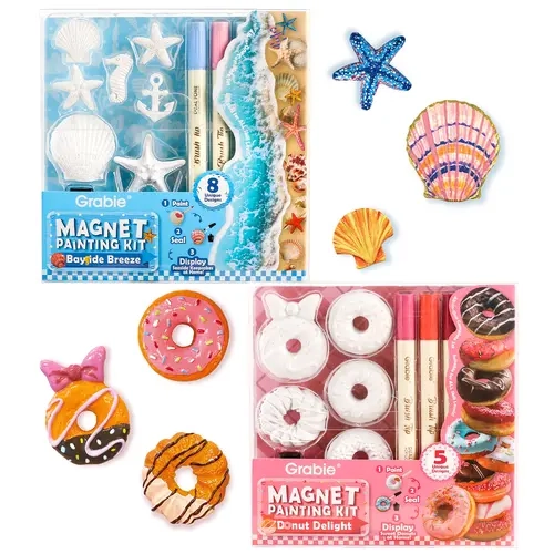 Grabie Magnet Painting Craft Kit - Unisex DIY Handmade Craft Supply, Donut Delight Design, Glossy Seal, Crisp Detail, Back to School Haul Office Stationery Gift, Open Ended Play Classroom Prize, Coastal Vibe, Craft Ideas