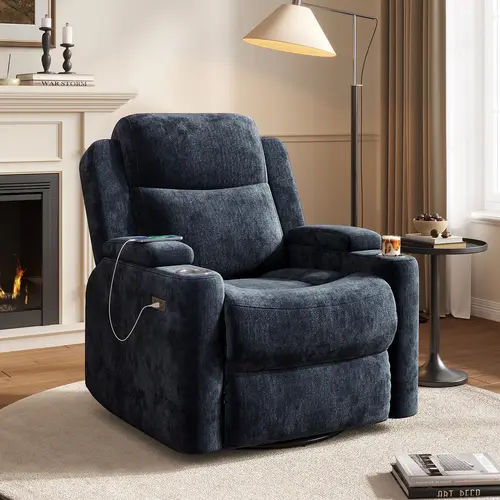 COPIAE 38-in Adjustable Electric Power Recliner Chair - Beige Textured Fabric Indoor Furniture, Adjustable Lounge Chair with Armrest & Pocket Storage, Cup Holder-Ready, Quick Setup for Living Room, Bedroom,sohochic