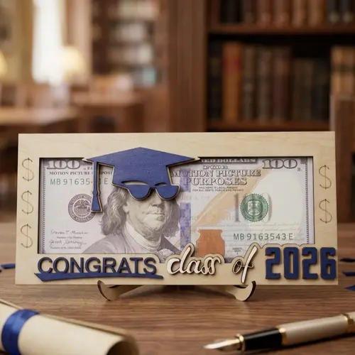 Graduation 2026 Money Holder, Wooden CashGift Box, Creative Money Gift Holder for Class of 2026,Happy Birthday Gift for Kids, Teens, Women & Men