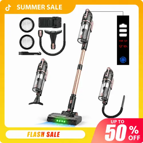 2026 Newly Upgraded V15 Cordless Portable Vacuum Cleaner for Pet Hair, 26Kpa Suction , Up to 50 Min Runtime, Self-Standing and Handheld Lightweight Vacuum with Anti-Tangle Brush, Removable Battery & LED Display for Carpet and Hard Floors,sohochic