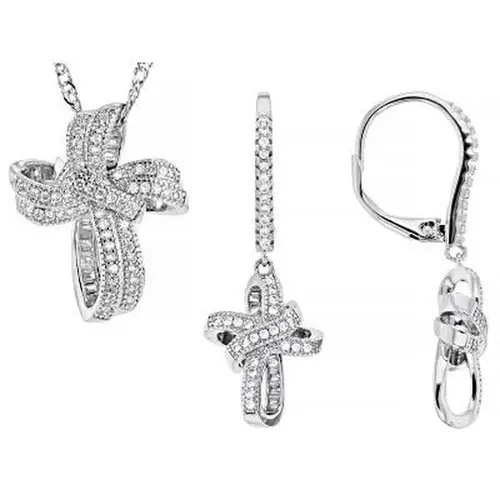 JTV Women's Elegant Matching 1.48ctw White Cubic Zirconia Rhodium-Over-Brass Cross Earrings and Pendant Jewelry Set for Everyday Wear, Elegant Jewelry Set