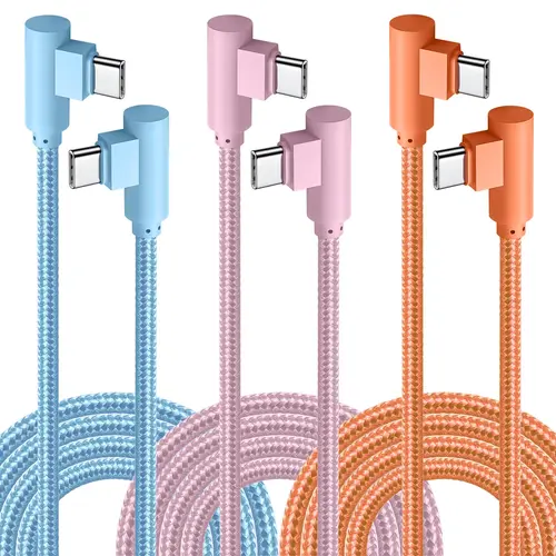 APFEN 3-Pack 10FT Nylon Double Braided USB-C to C Fast Charging Mobile Charger Cable - 90-Degree, 60W, 20V PD Cord, Accessory for iPhone 17/16/15 Series Phones