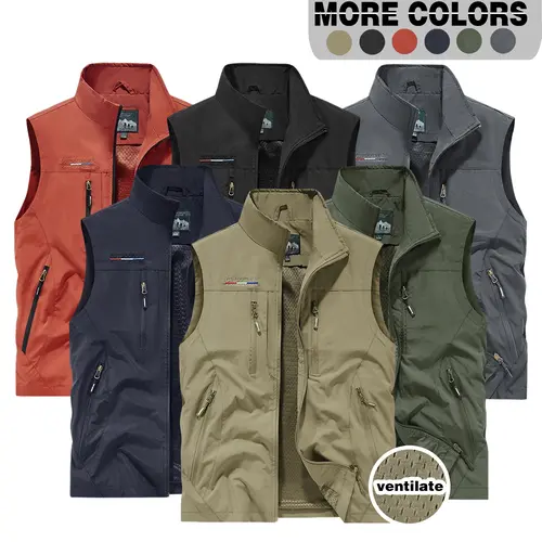 SummerVibes Men's casual stand collar workwear outdoor vest jacket for spring, summer, autumn