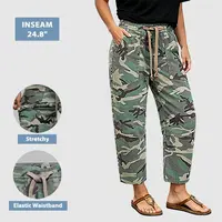 Flamingals Camo Drawstring Mid Waist Barrel Leg Pants Womenswear