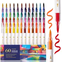 FINENOLO Brush Tip Acrylic Markers Set (24/36/60 Pack) with Portable Stackable Storage Box, Premium Water-Based Automatic Ink Colored Pens Drawing & Painting Supplies for All Levels, Art Supplies for Rock Painting, DIY Crafts
