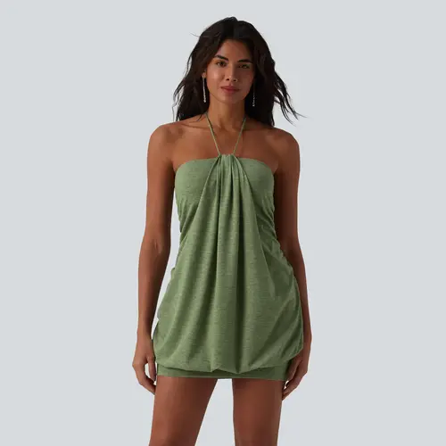 【Creator’s Pick】Halara Halter Tie Back Built-in Bra Bodycon Micro Mini Dress #BackToSchool